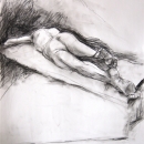 Male nude, charcoal on paper, 50x65 cm, € 225,-